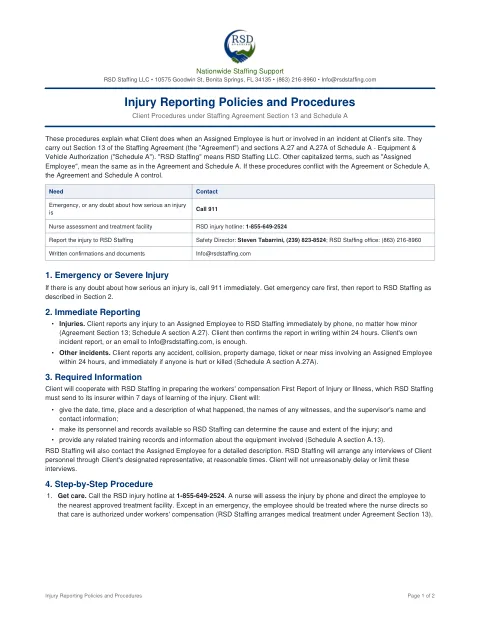 First page preview — Injury Reporting Policies & Procedures